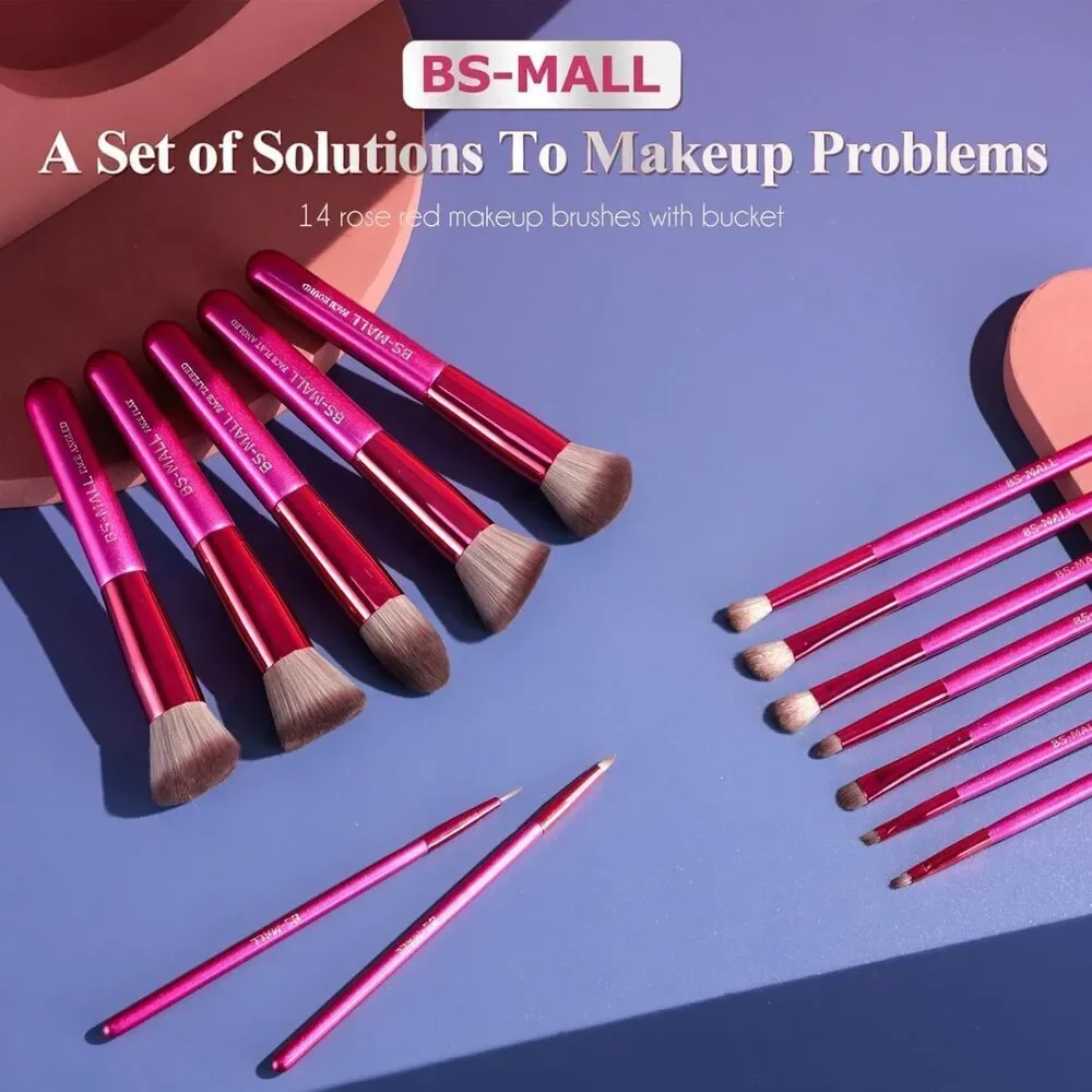Bs-Mall14 Pieces Pink Makeup Brushes With Sponge & Eyeshadow Applicator Kit